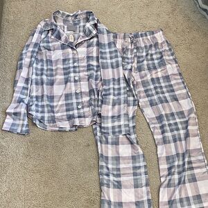 Victoria's Secret Pink & Gray Plaid Two-Piece Pajama Set